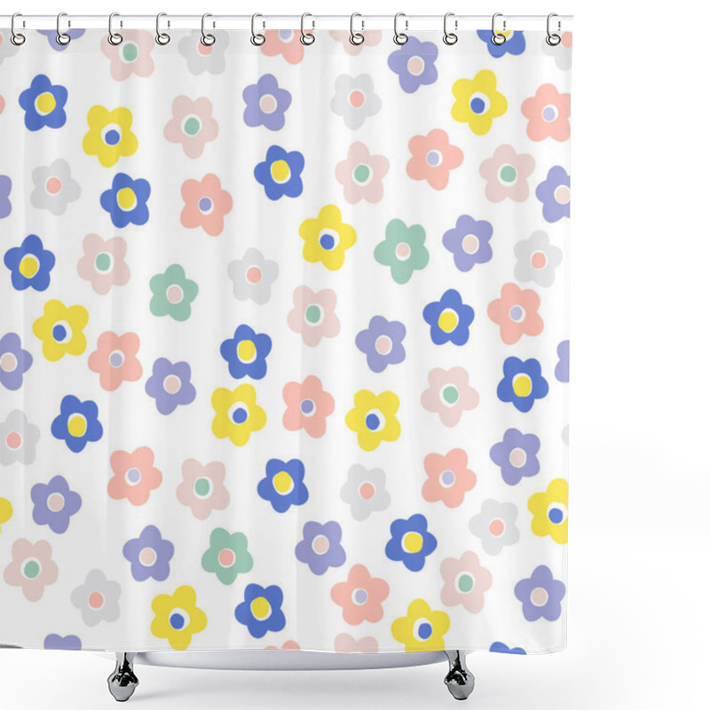 Personality  Retro Multicoloured Naive Floral Daisy Vector Seamless Pattern Isolated On White Shower Curtains