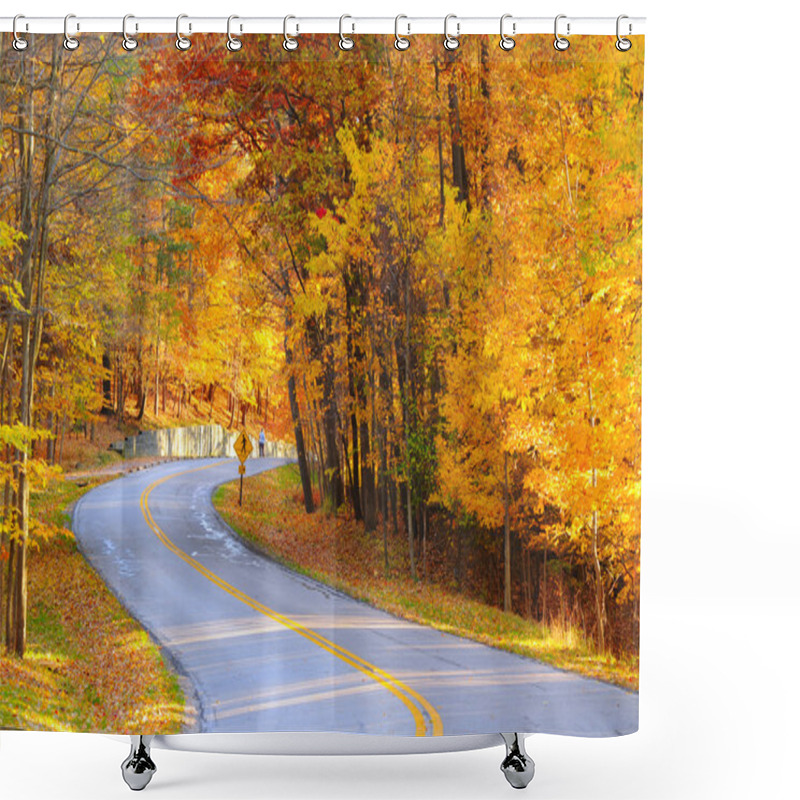 Personality  Autumn Road With Hiker Shower Curtains