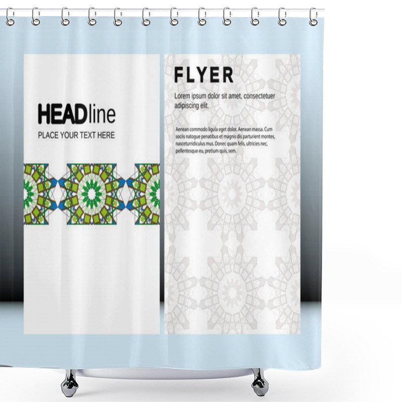 Personality  Abstract Moroccan Geometric Brochure Flyer Design Layout Vector Template In A4 Size, Vertical, CMYK Colors, Free Fonts Are Used. Good Document Structure. Shower Curtains