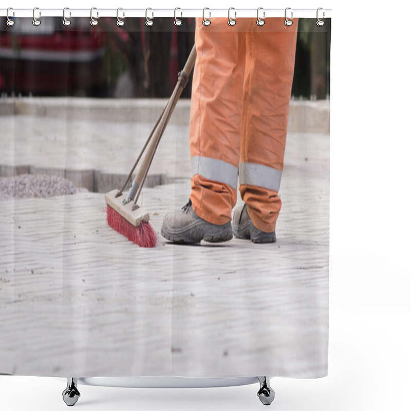 Personality  Construction Worker Sweeping Shower Curtains