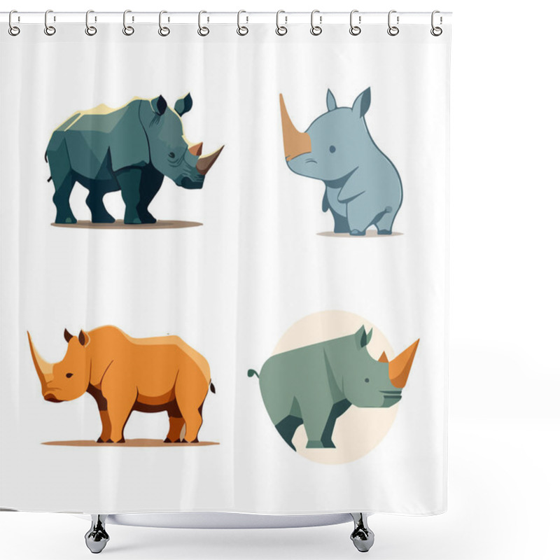 Personality  Set Of Cartoon Drawings Of Rhinos. For Your Logo Or Sticker Design Shower Curtains