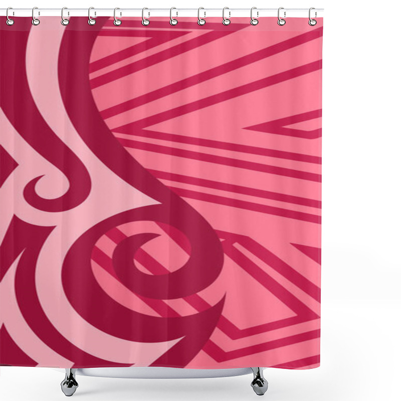 Personality  Abstract Background With Swirl Curly Ornament On Geometric Stripes Texture. Collage Of Stripes Texture With Decorative Curl Curves Shapes Ornament. Shower Curtains