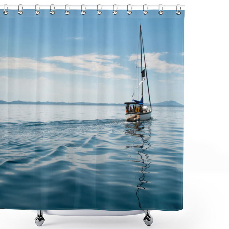 Personality  White Yacht Sailing On Calm Sea Shower Curtains