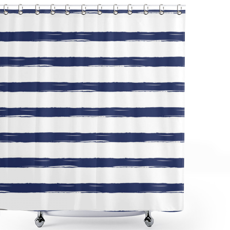 Personality  Seamless Nautical Pattern With Hand Painted Brush Strokes, Striped Background. Shower Curtains