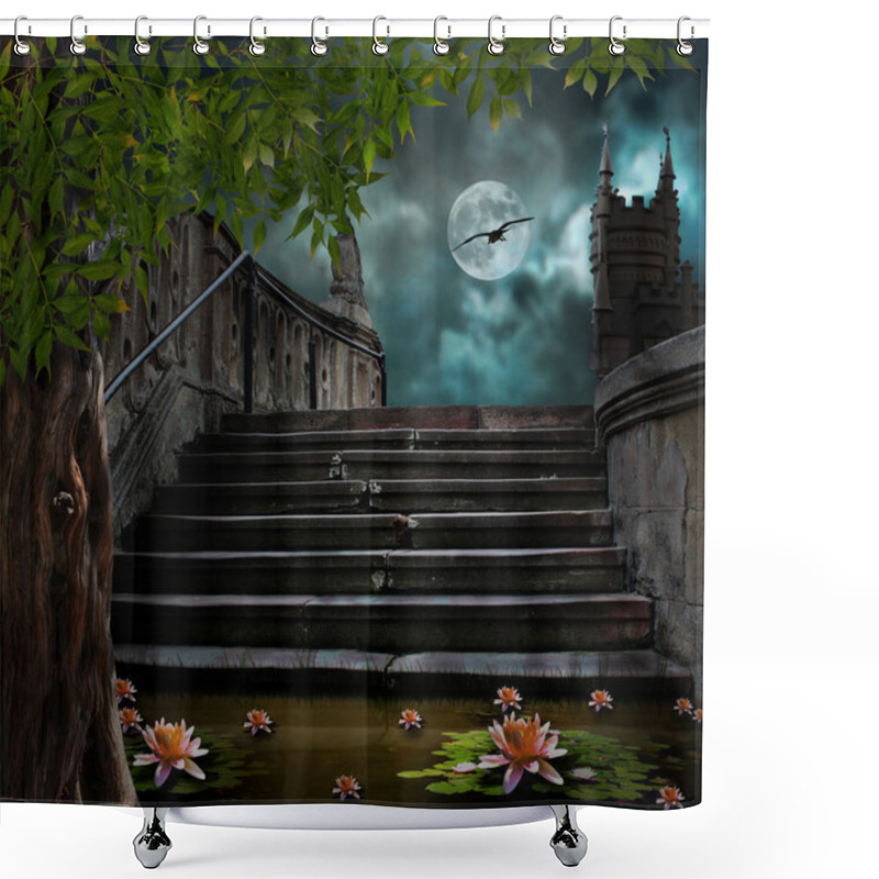 Personality  Old Stone Staircase In Celebration Of Halloween On Background Of Shower Curtains