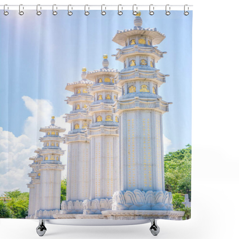 Personality  Buddhist Park, Open Space, Many Statues And Beautiful Places On The Island Of Sanya. Shower Curtains