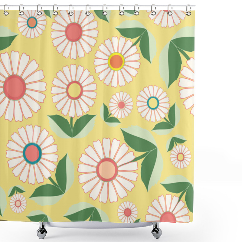 Personality  White Flowers And Green Leaves In Floral Folk Art Design. Seamless Vector Pattern On Fresh Yellow Background. Great For Spa,wellbeing, Garden, Organic Products, Home Decor, Packaging, Stationery Shower Curtains