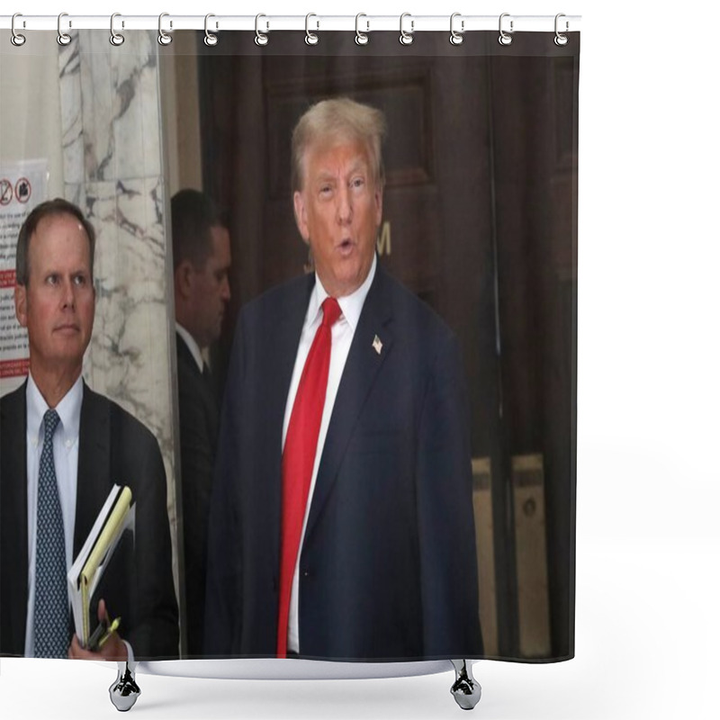 Personality  October 3, 2023 - New York, USA: The Former US President, Donald Trump Arrives At The Court On Day Two, For Fraud Trial In Manhattan Amid Tight Security And Busy Day. Shower Curtains