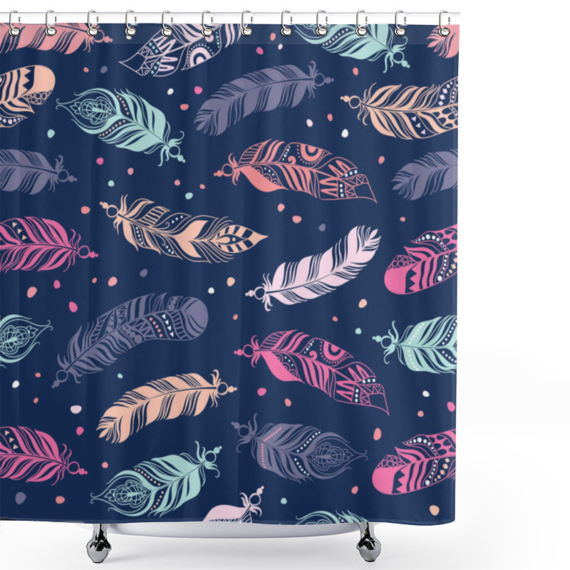 Personality  Ethnic Feathers Seamless Pattern. Shower Curtains