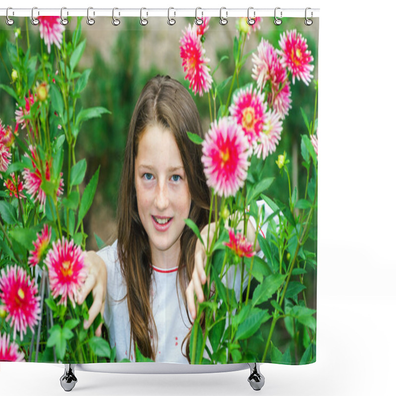 Personality  Teenage Schoolgirl Portrait With Natural Flowers Shower Curtains