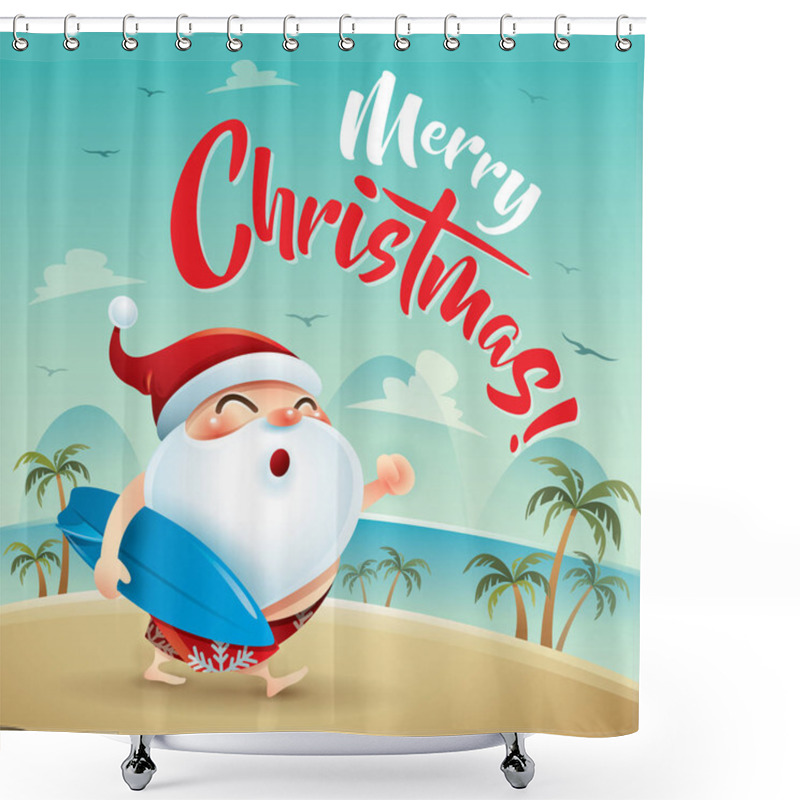 Personality  Santa Claus On The Beach Holiday. Shower Curtains