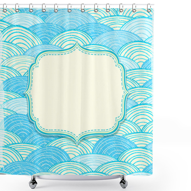 Personality  Greeting Card With Label And Ocean Waves Shower Curtains