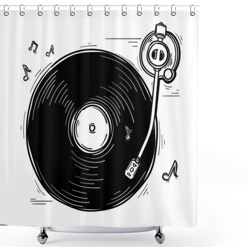 Personality  Drawn Monochrome Playing Musical Turntable Shower Curtains