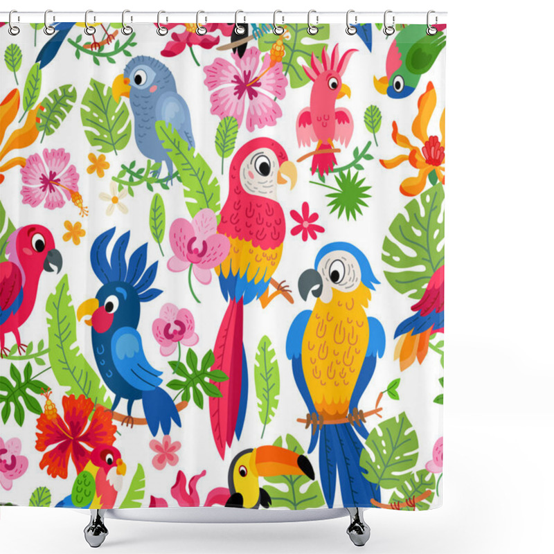 Personality  Zoo Jungle Pattern. A Tropical Bird Background. Shower Curtains