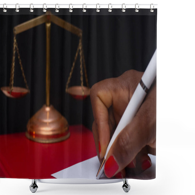 Personality  Hand Writing With Scales Of Justice In An Institutional Environment Shower Curtains