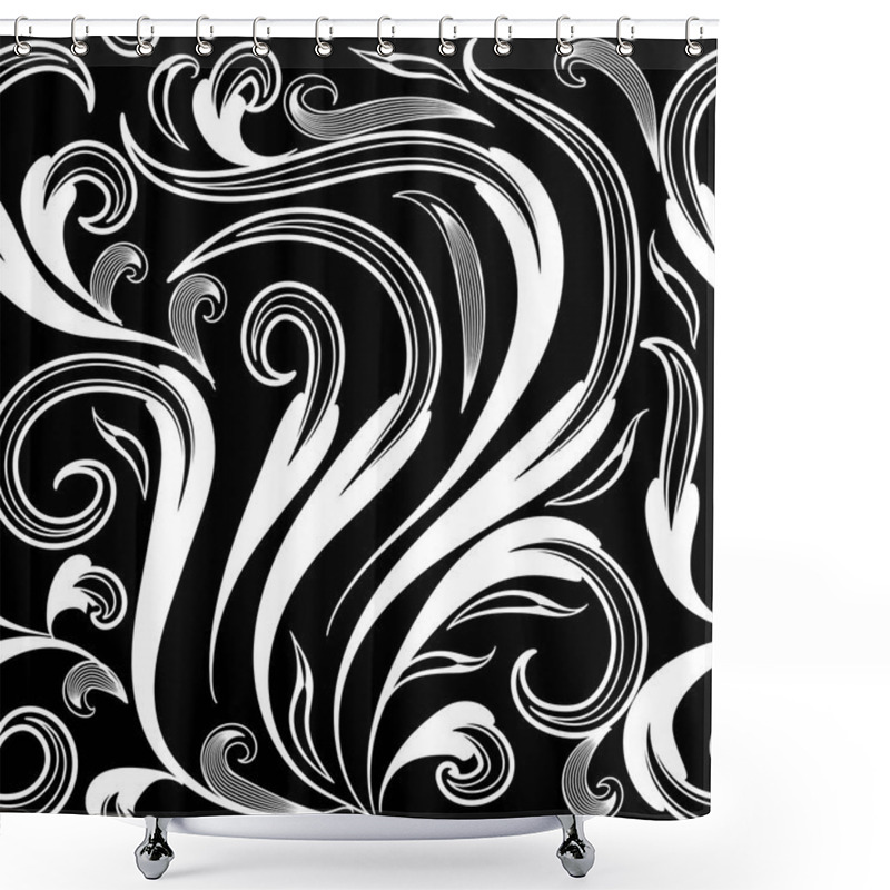 Personality  Floral Black And White Vector Seamless Pattern. Hand Drawn  Shower Curtains