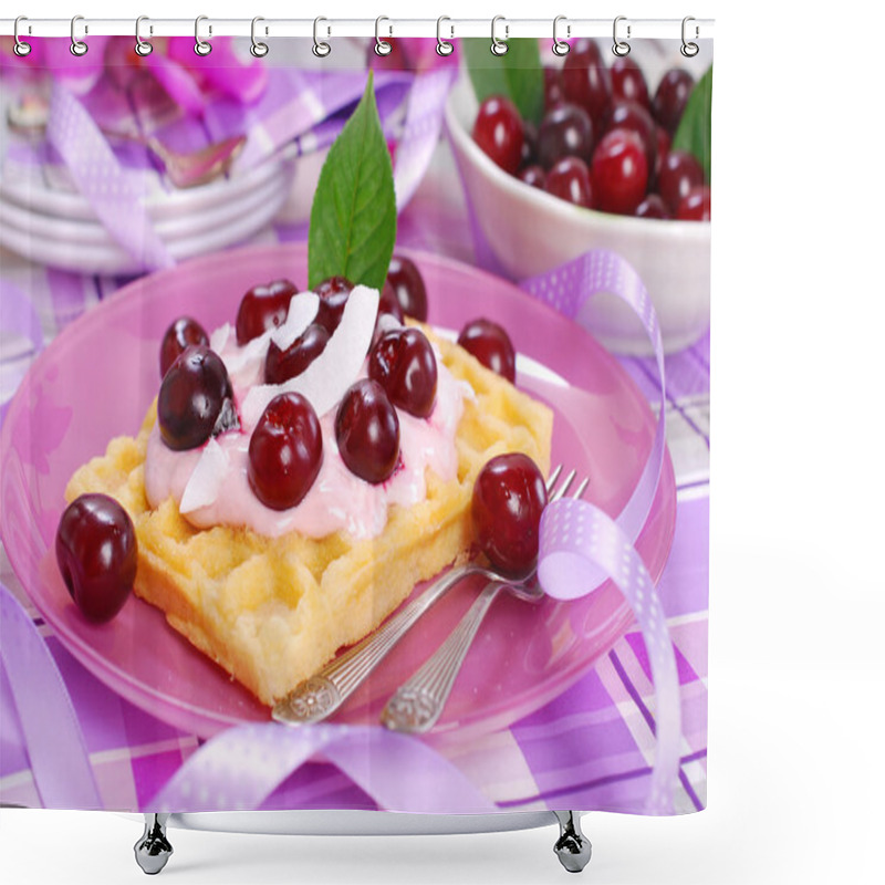 Personality  Waffles With Yogurt With Fresh Cherries  Shower Curtains