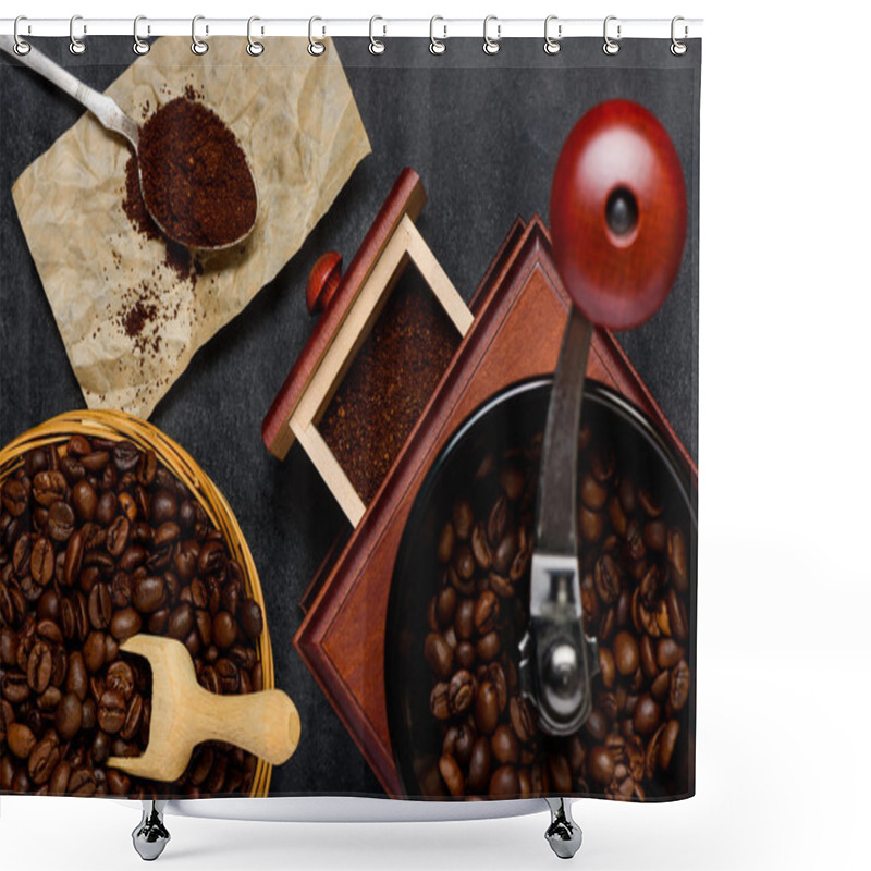 Personality  Coffee Grinder With Brown Roasted Coffee Beans Shower Curtains