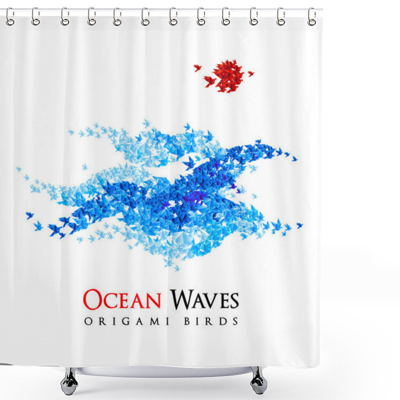 Personality  Origami Waves Shaped From Flying Paper Birds - Vector Shower Curtains