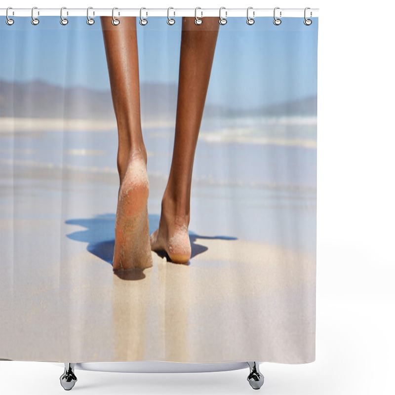 Personality  Woman Walking Barefoot On Beach Shower Curtains