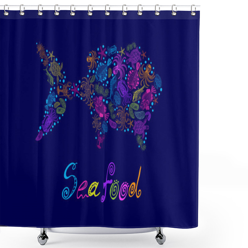 Personality  Vector Set Of A Seafood In The Form Of Fish With The Inscription Shower Curtains