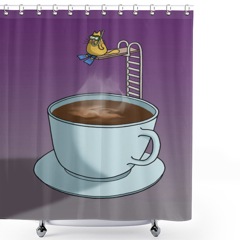 Personality  Crazy Cat About To Dive Into The Coffee Mug Shower Curtains