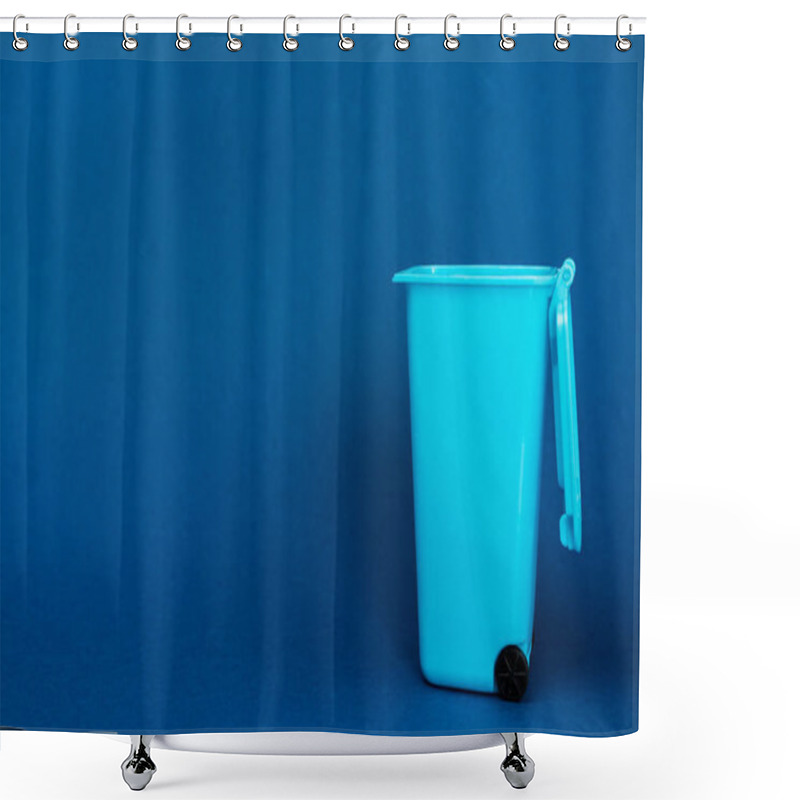 Personality  Toy Trash Can On Blue Background With Copy Space Shower Curtains