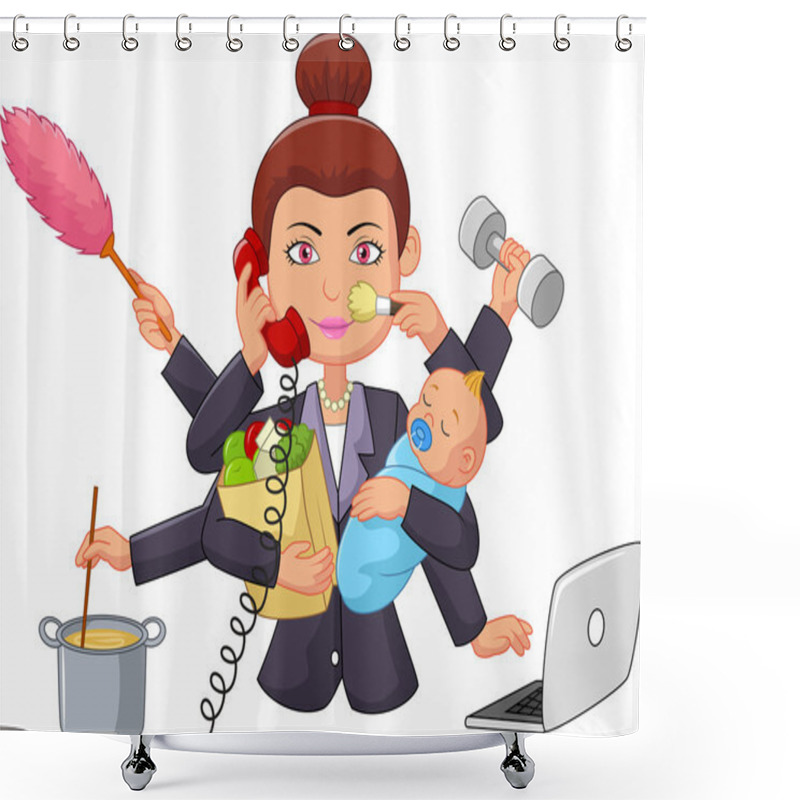 Personality  Cartoon Multitasking Housewife Shower Curtains