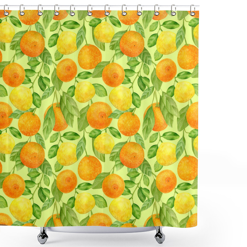 Personality  Watercolor Citrus Seamless Pattern. Hand Drawn Botanical Illustration Of Mandarins, Tangerines And Lemon Fruits With Leaves. Plants Isolated On White Background For Design, Textile, Package, Wrapping. Shower Curtains