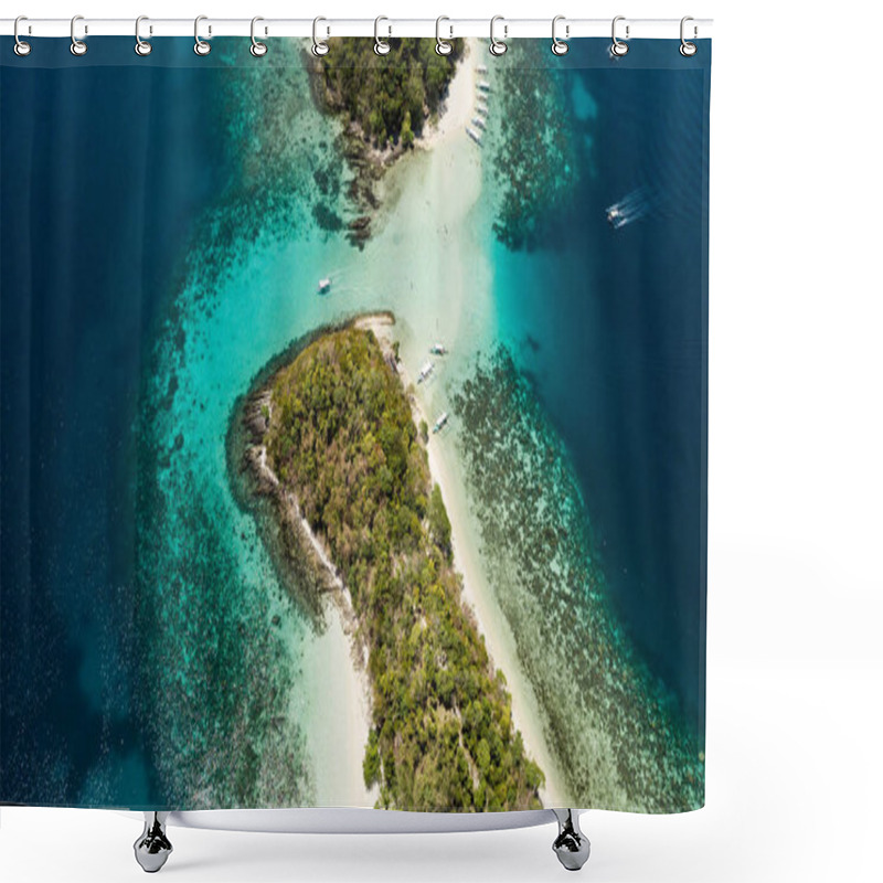 Personality  Top View Of Small Tropical Island In The Philippines. Island Hopping Tour In Port Barton Shower Curtains