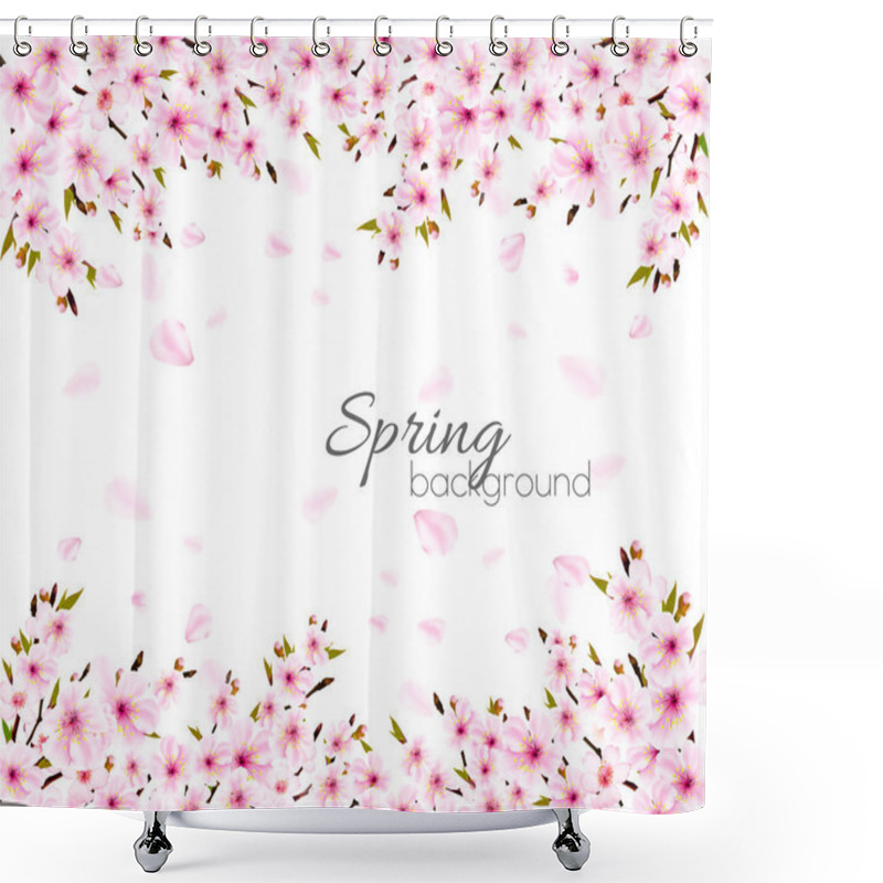 Personality  Spring Nature Background With Sakura Japan Cherry Branch. Vector Shower Curtains