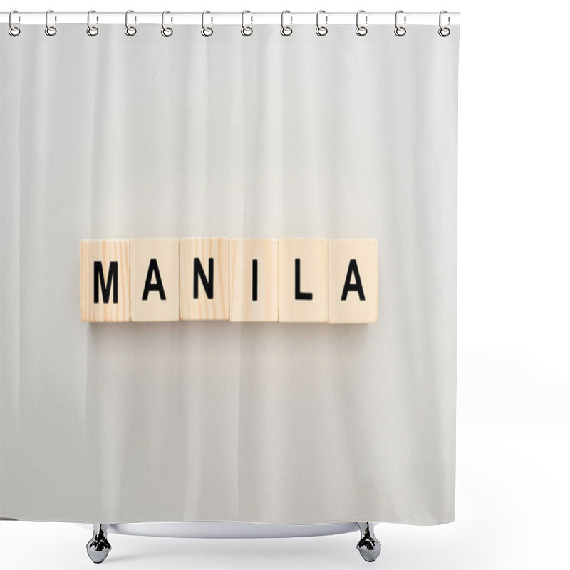 Personality  Top View Of Wooden Blocks With Manila Lettering On Grey Background Shower Curtains