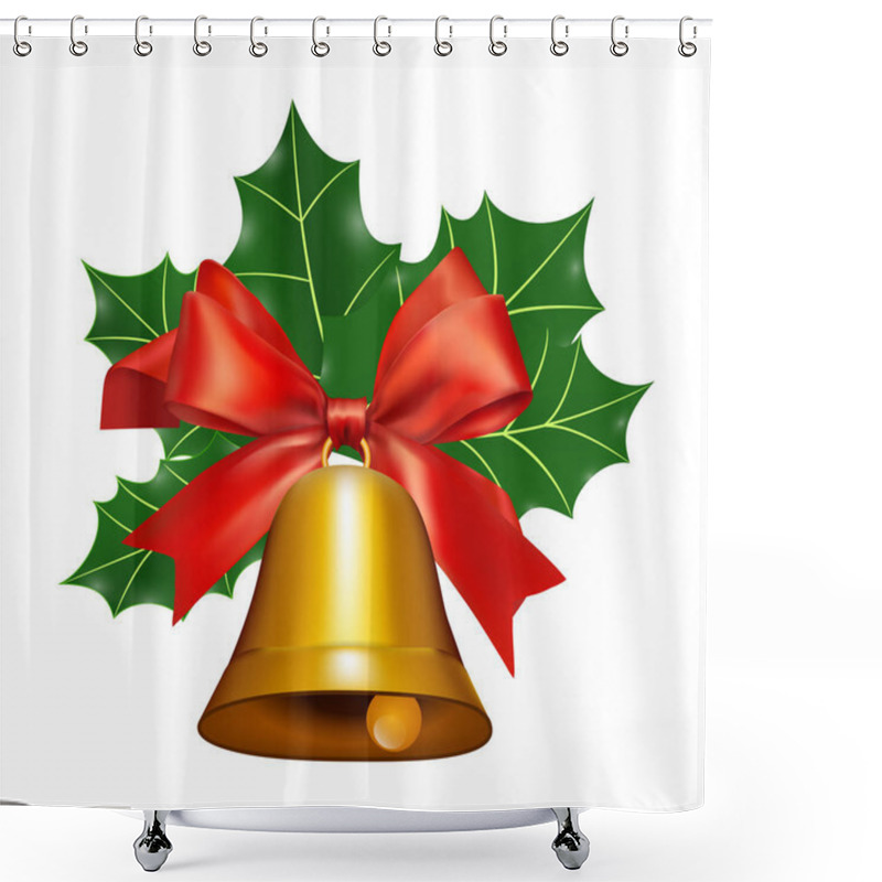 Personality  Bell With A Red Ribbon And Mistletoe Shower Curtains