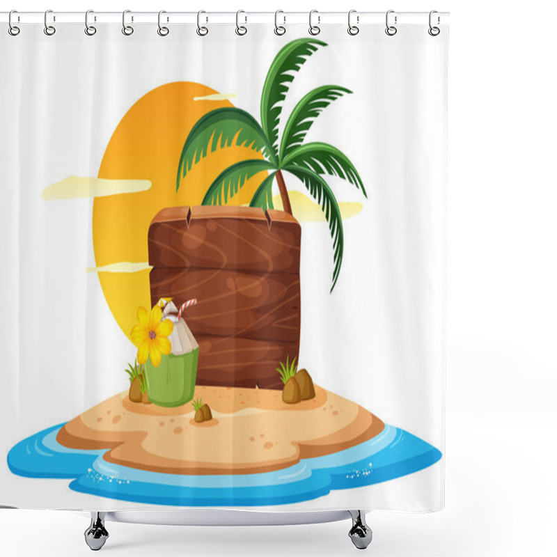 Personality  Wooden Board Summer Theme Illustration Shower Curtains