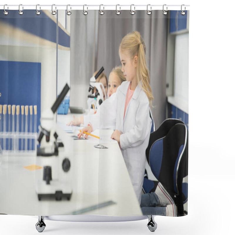 Personality  Kids Studuing In Laboratory Shower Curtains