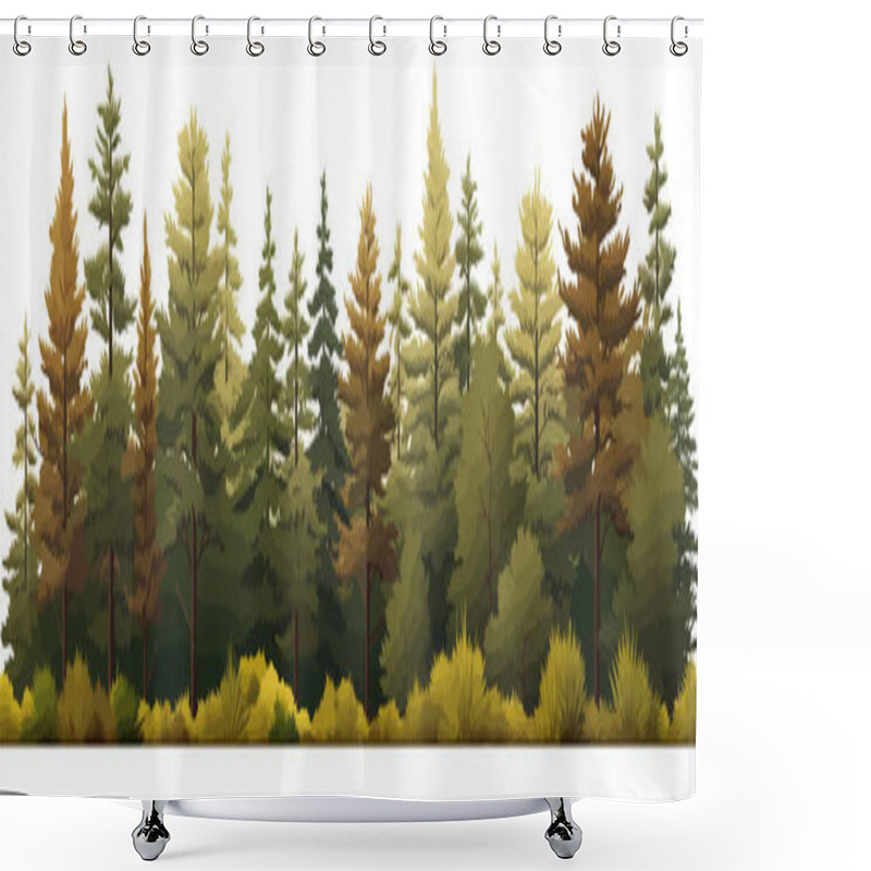 Personality  Dense Pine Forest Vector Simple 3d Smooth Cut And Isolated Illustration Shower Curtains