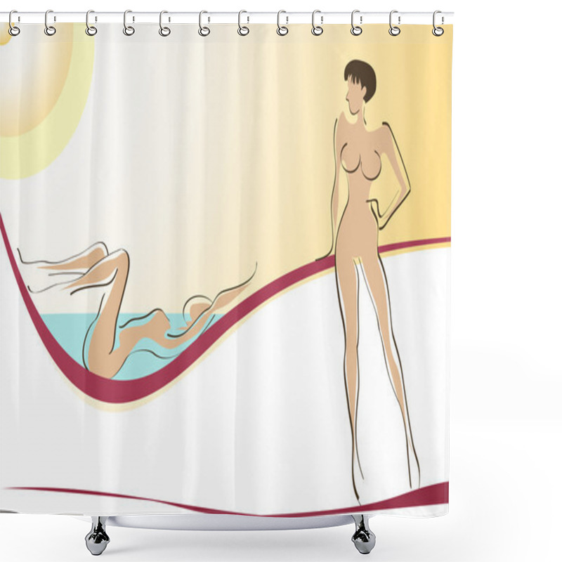 Personality  Woman On The Beach Shower Curtains