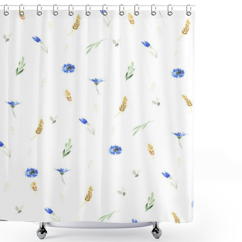 Personality  Blue Cornflowers, Yellow Ears   Shower Curtains