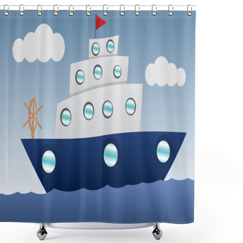 Personality  Funny Boat Cartoon Shower Curtains