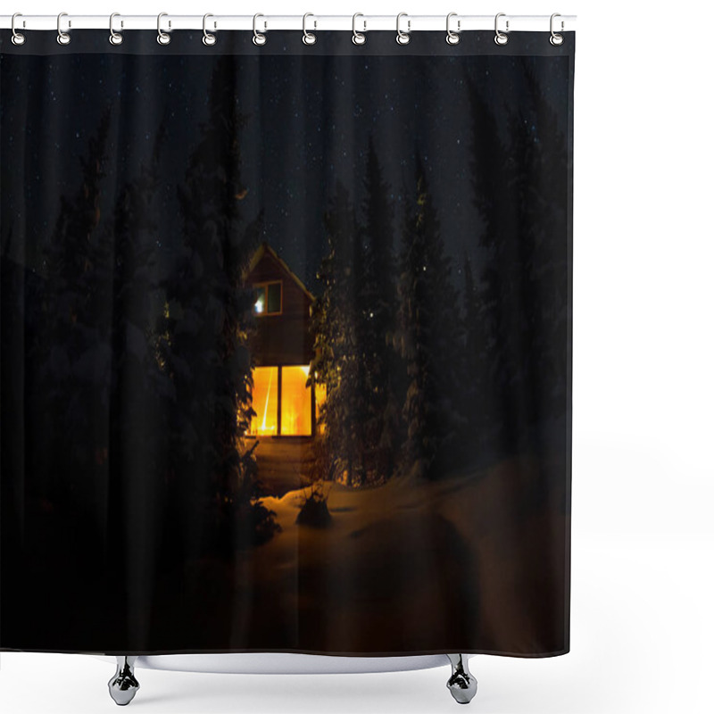 Personality  Light From The Window Of A Forest Hut Under The Night Sky Of The Milky Way In The Winter Forest Shower Curtains