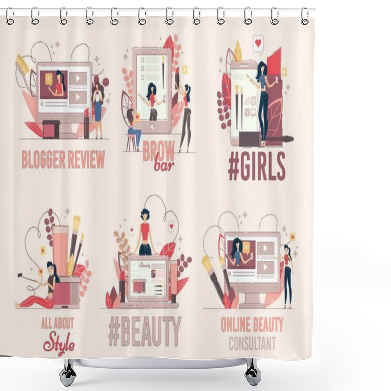 Personality  Women Beauty, Fashion Blog Flat Vector Banners Set Shower Curtains