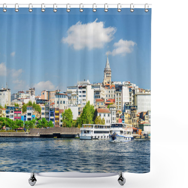 Personality  Istanbul Skyline. Amazing View Of The Galata Tower And The Galata Bridge. Istanbul Is A Popular Tourist Destination. Shower Curtains