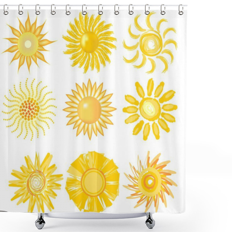 Personality  A Set Of Cute Sun Image In Various Vector Technic Shower Curtains