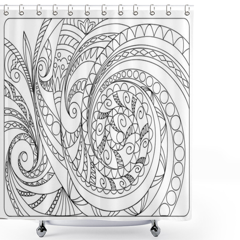 Personality  Hand Drawn Tangled Pattern In Arabic, Indian, Boho Motifs. Image For Adult Coloring Book, Decorate Plates, Porcelain, Ceramics, Crockery. Eps 10 Shower Curtains