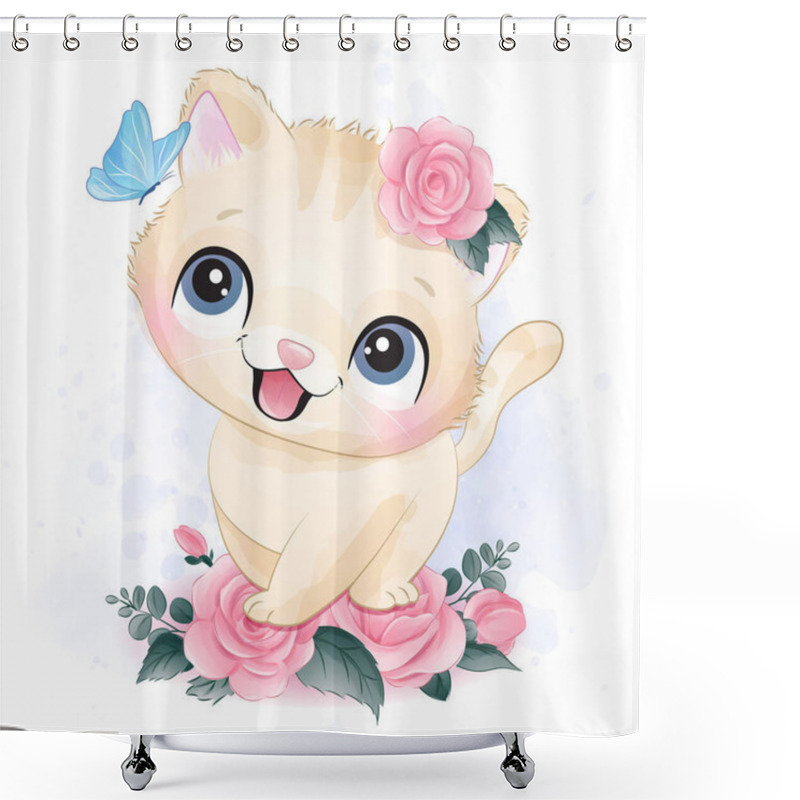 Personality  Cute Little Kitty Portrait Illustration Shower Curtains