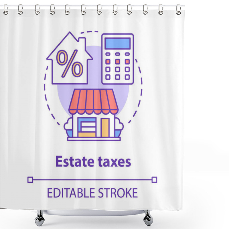 Personality  Estate Taxes Concept Icon. Financial Levy Idea Thin Line Illustration. Inheritance Tax. Paying Percent For Inherited Assets, Money And Property. Vector Isolated Outline Drawing. Editable Stroke Shower Curtains