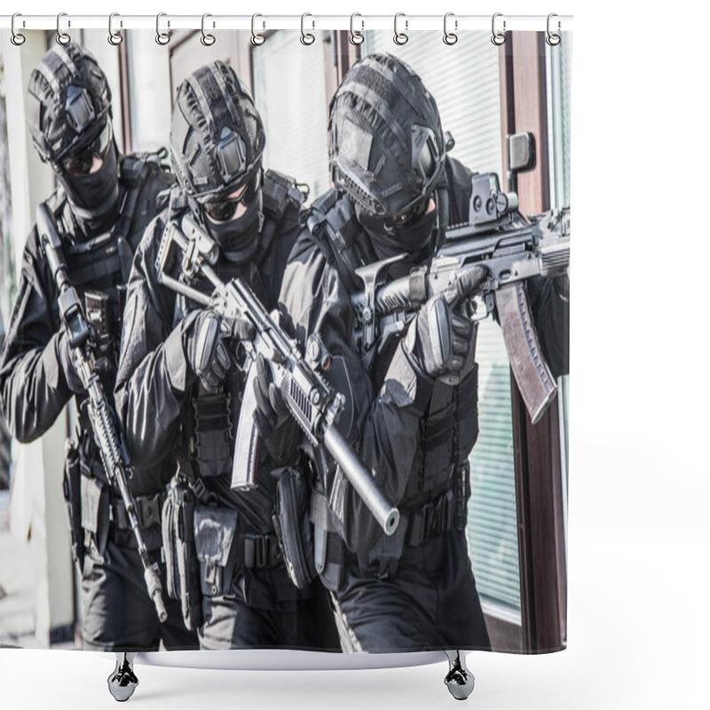 Personality  Police Counter Terrorist Team Squad Storming Building Shower Curtains