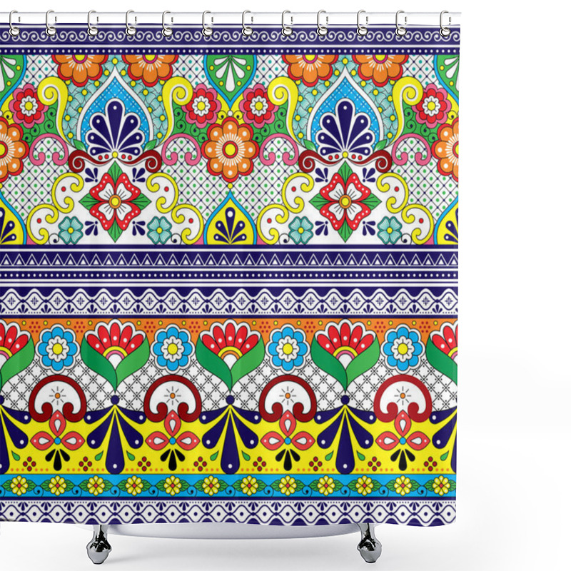 Personality  Mexican Talavera Pottery Vector Seamless Pattern Collection, Textile Or Fabric Print Decorative Background Inspired By Traditional Ceramics Design From Mexico  Shower Curtains