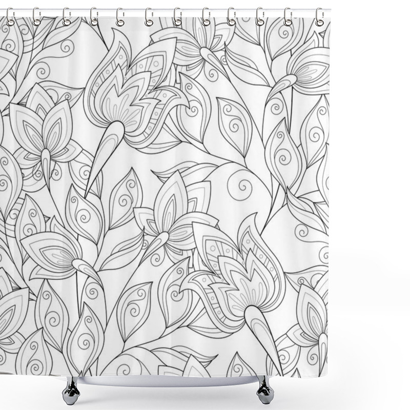 Personality  Seamless Monochrome Floral Pattern Shower Curtains