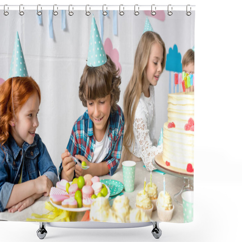 Personality  Happy Kids At Birthday Table  Shower Curtains